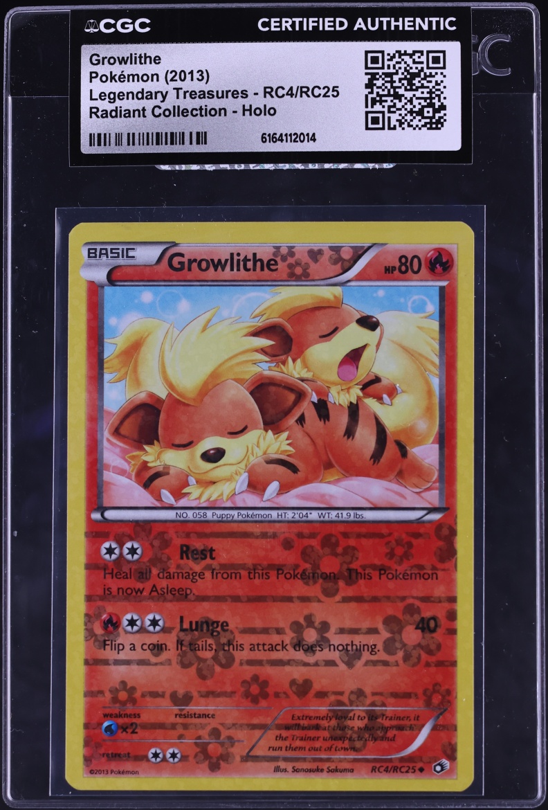2013 Pokemon Black & White Legendary Treasures Radiant Collection Holo Growlithe #RC4 CGC AUTH