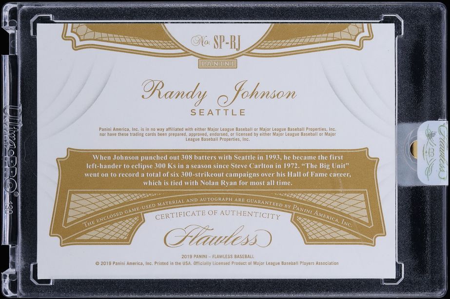 2019 Panini Flawless Black Randy Johnson PATCH AUTO 1/1 #SP-RJ - Photo 2