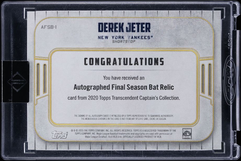 2020 Topps Transcendent Captain's Collection Final Season Derek Jeter BAT RELIC AUTO 1/1 - Photo 2