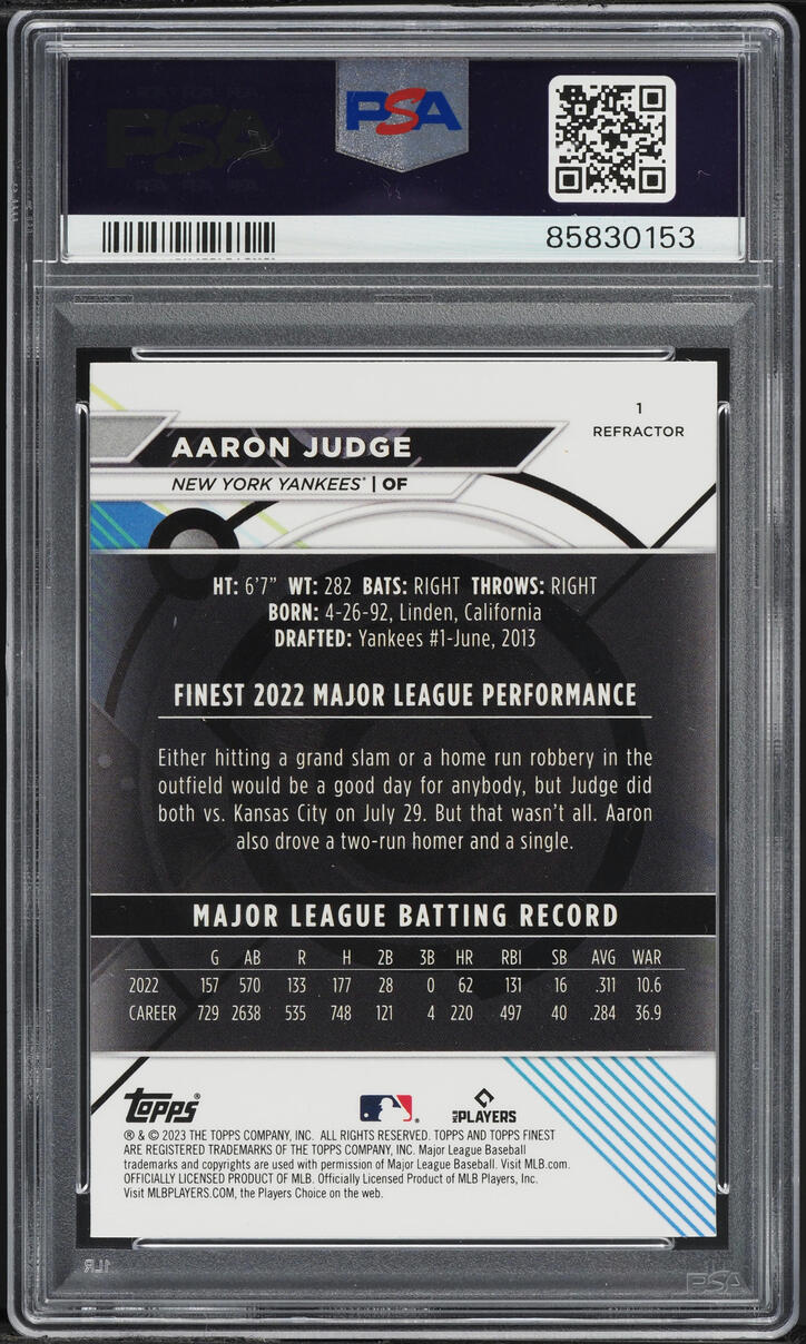 2023 Finest Refractor Aaron Judge #1 PSA 10 GEM MINT