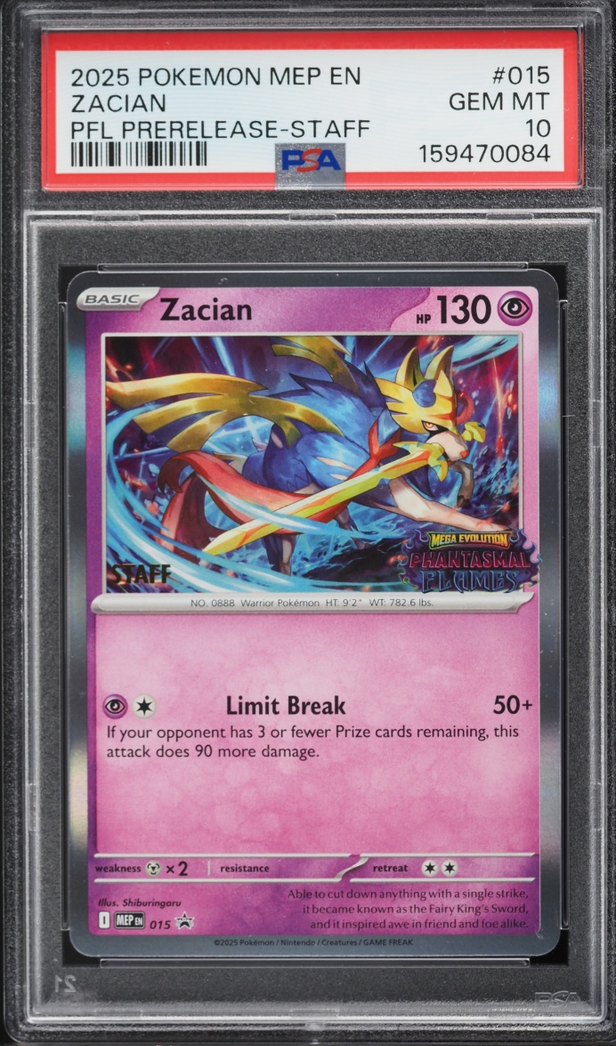 2025 Pokemon Mega Evolution Promo Phantasmal Flames Prerelease Staff Zacian #15 PSA 10 GEM MINT