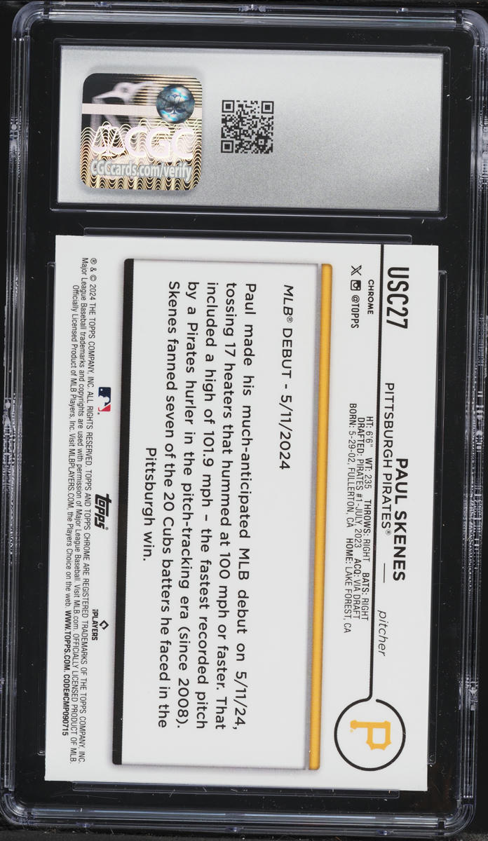 2024 Topps Chrome Update Paul Skenes ROOKIE #USC27 CGC 10 GEM MINT