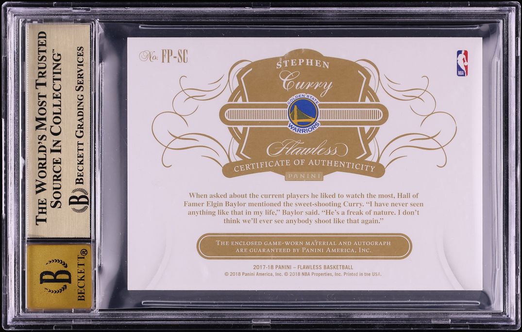 2017 Panini Flawless Stephen Curry PATCH AUTO /25 #FP-SC BGS 9.5 GEM MINT - Photo 2