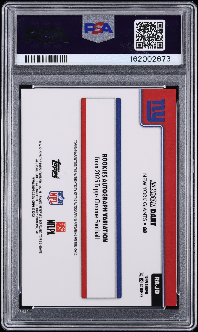 2025 Topps Chrome Orange Geometric Jaxson Dart ROOKIE AUTO DNA 10 25/25 #RA-JD PSA 8 NM-MT - Photo 2