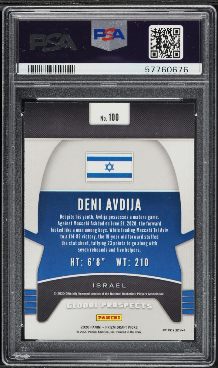 2020 Panini Prizm Draft Picks Green Deni Avdija ROOKIE #100 PSA 10 GEM MINT