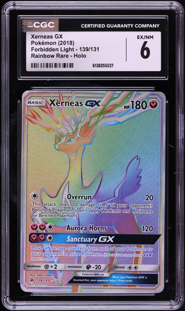 2018 Pokemon Sun & Moon Forbidden Light Rainbow Rare Xerneas GX #139 CGC 6 EXMT