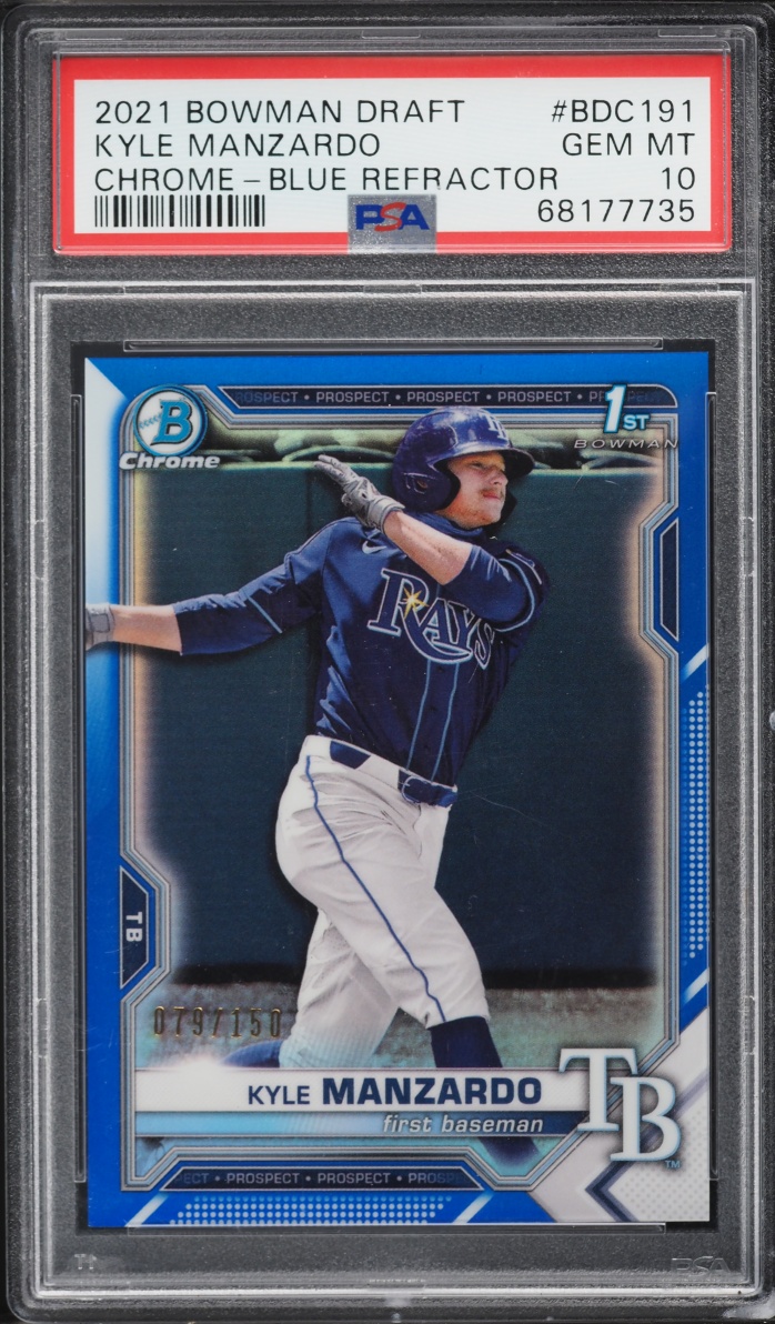 2021 Bowman Chrome Draft Blue Refractor Kyle Manzardo PROSPECT /150 #BDC-191 PSA 10 GEM MINT