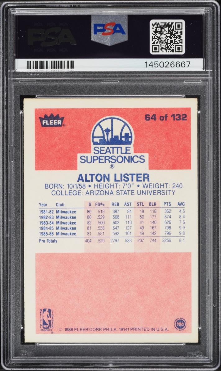 1986 Fleer Basketball Alton Lister #64 PSA 6 EXMT