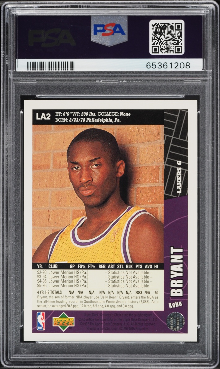 1996 Collector's Choice Lakers Team Set Kobe Bryant ROOKIE #LA2 PSA 10 GEM MINT