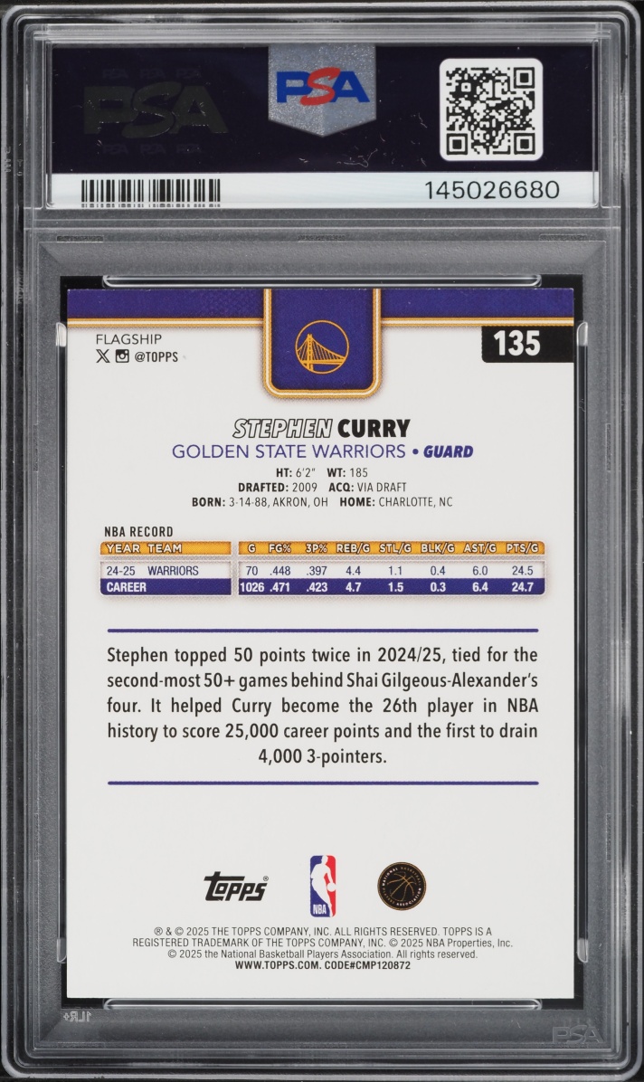 2025 Topps Basketball Stephen Curry #135 PSA 9 MINT