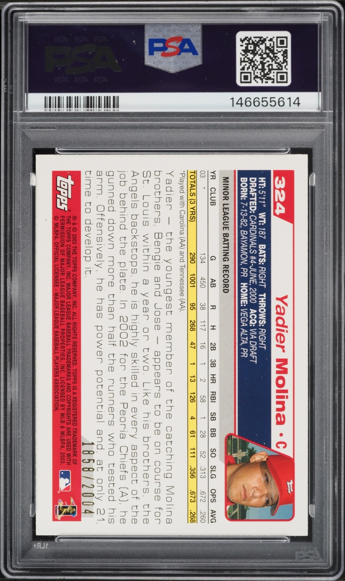 2004 Topps Gold Yadier Molina ROOKIE /2004 #324 PSA 8 NM-MT