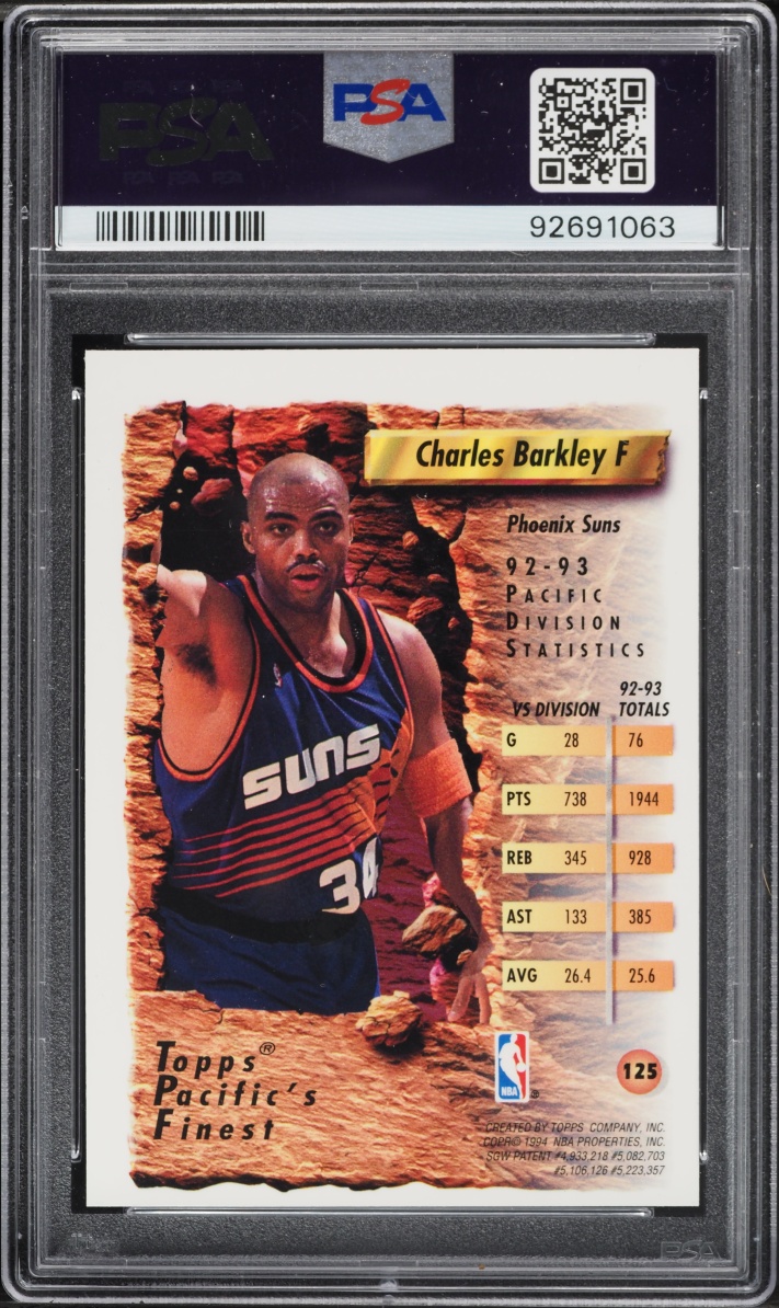 1993 Finest Refractor Charles Barkley #125 PSA 8 NM-MT