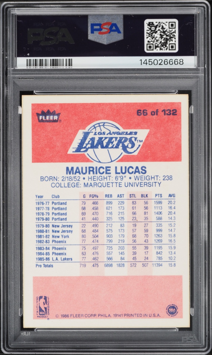 1986 Fleer Basketball Maurice Lucas #66 PSA 8 NM-MT