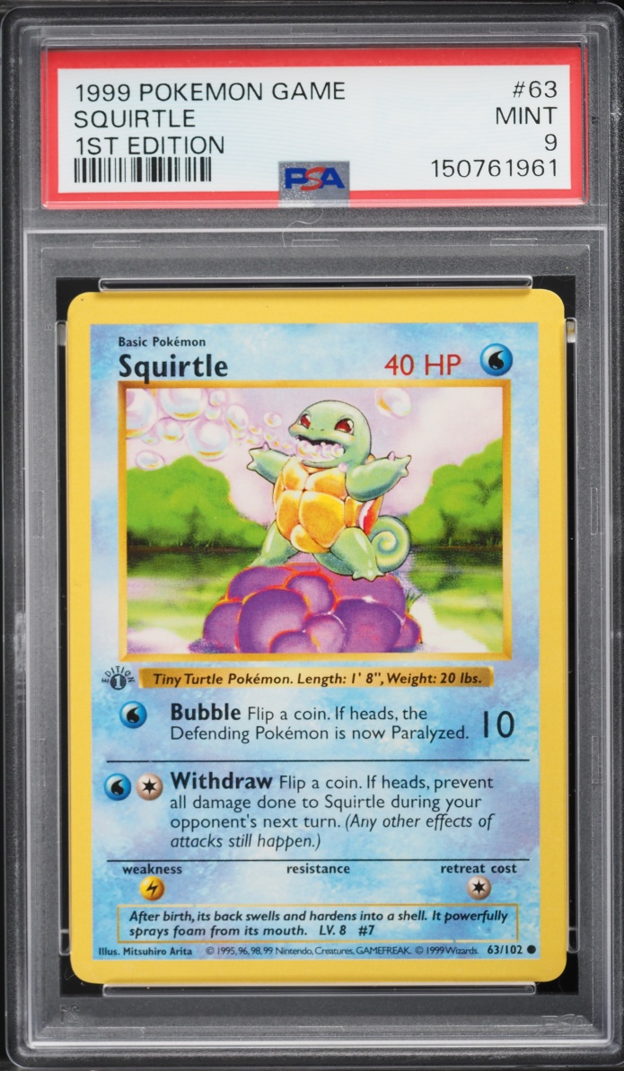 1999 Pokemon Base Set Shadowless 1st Edition Squirtle #63 PSA 9 MINT