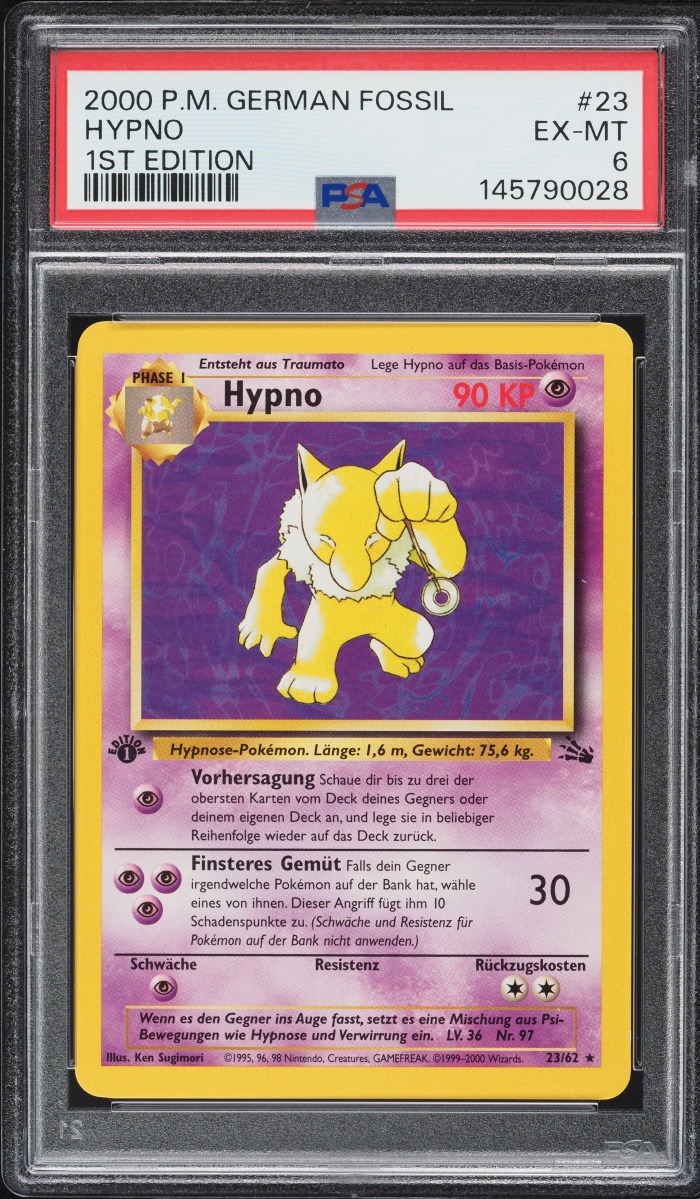 2000 Pokemon German Fossil 1st Edition Hypno #23 PSA 6 EXMT