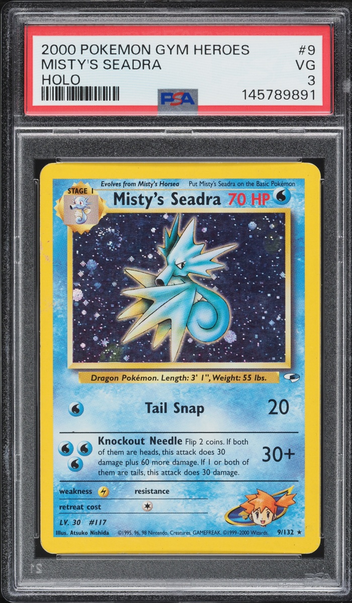 2000 Pokemon Gym Heroes Holo Misty's Seadra #9 PSA 3 VG