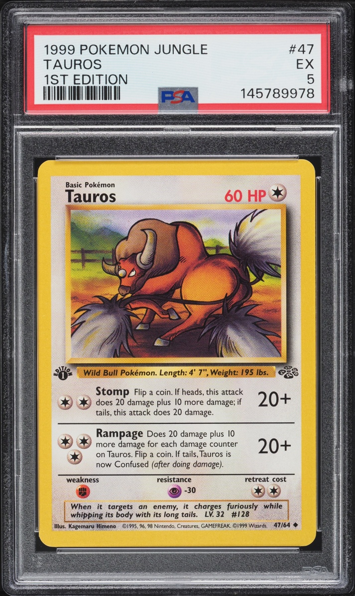 1999 Pokemon Jungle 1st Edition Tauros #47 PSA 5 EX
