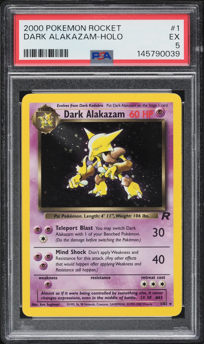 2000 Pokemon Team Rocket Holo Dark Alakazam #1 PSA 5 EX