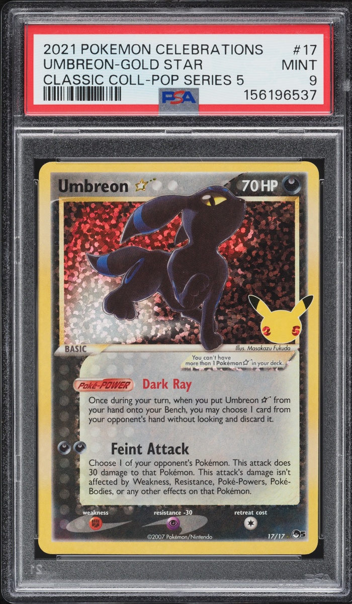 2021 Pokemon Sword & Shield Celebrations Classic Holo Umbreon Gold Star #17 PSA 9 MINT