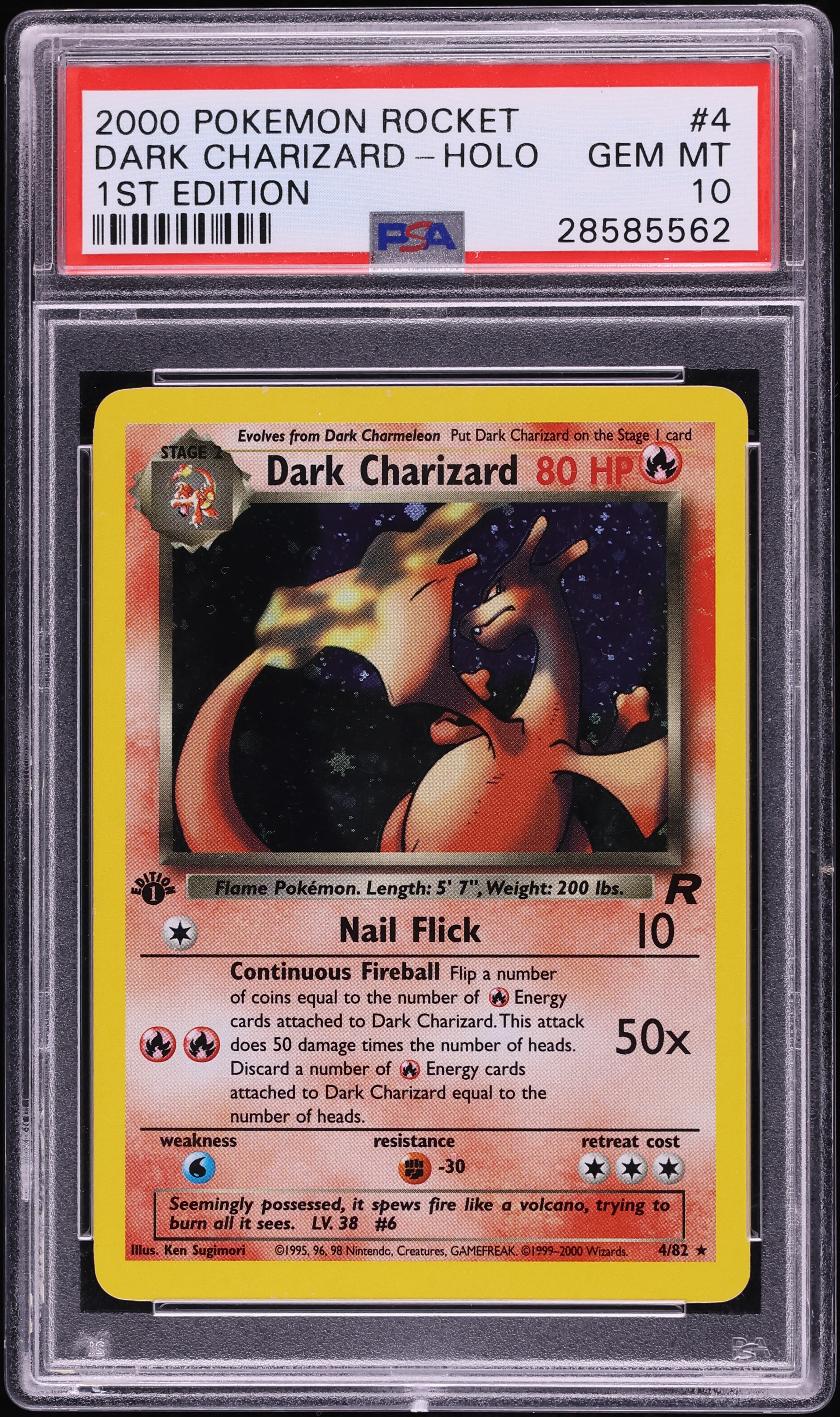 2000 Pokemon Team Rocket 1st Edition Holo Dark Charizard #4 PSA 10 GEM MINT