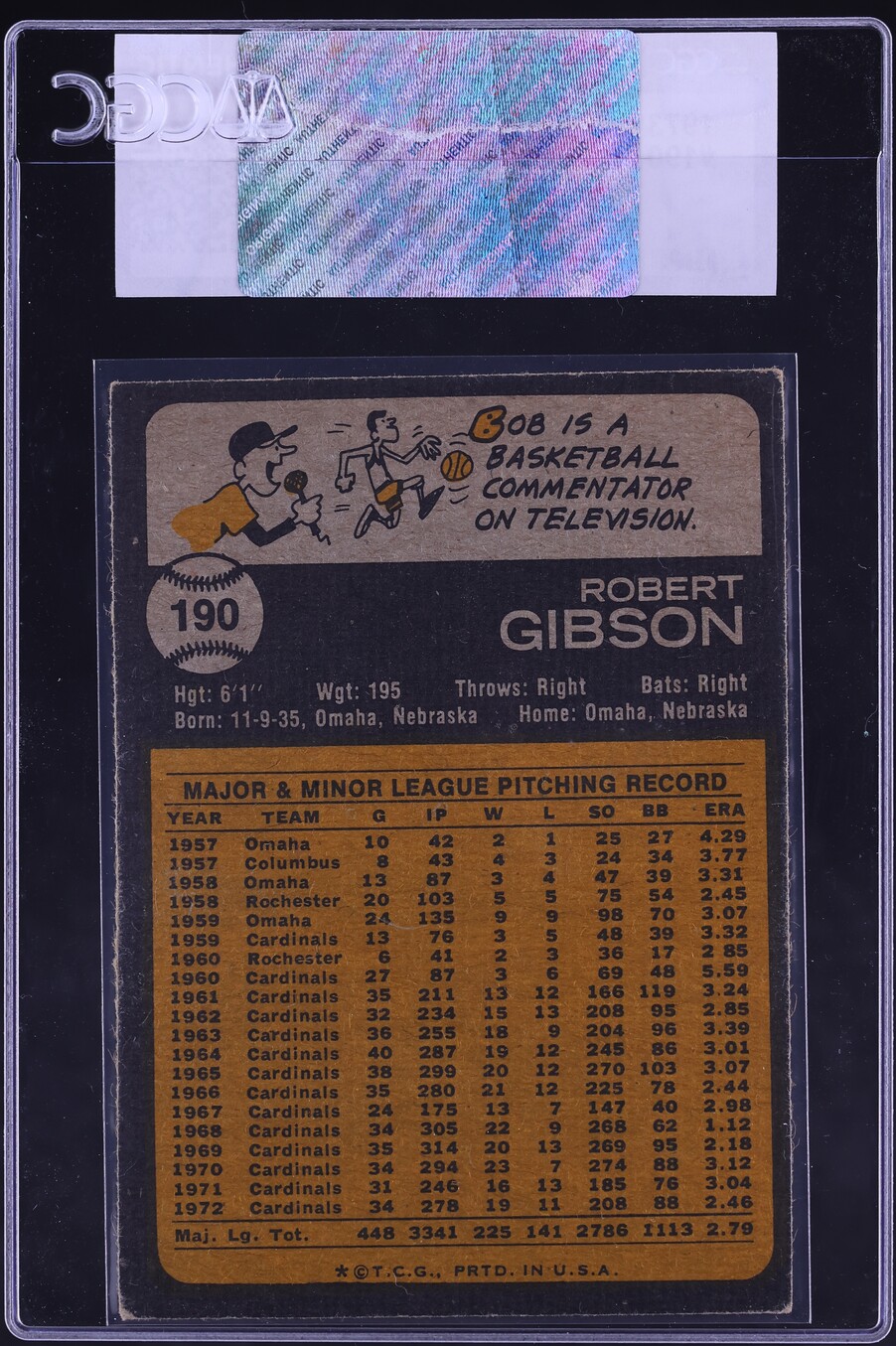 1973 Topps Bob Gibson #190 CGC AUTH