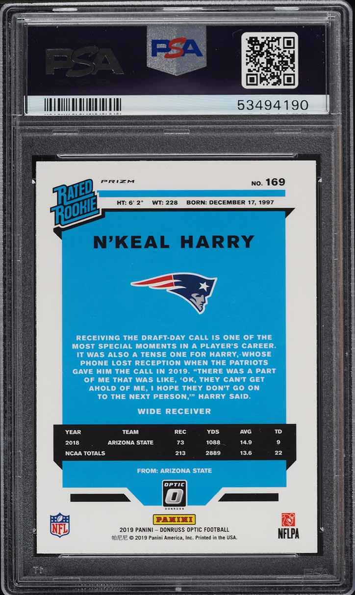 2019 Donruss Optic Bronze N'Keal Harry ROOKIE #169 PSA 9 MINT