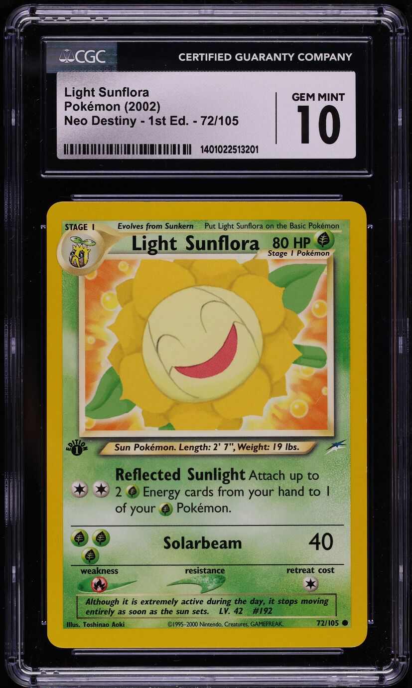 2002 Pokemon Neo Destiny 1st Edition Light Sunflora #72 CGC 10 GEM MINT