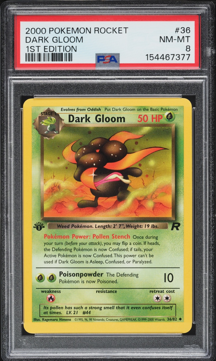2000 Pokemon Team Rocket 1st Edition Dark Gloom #36 PSA 8 NM-MT