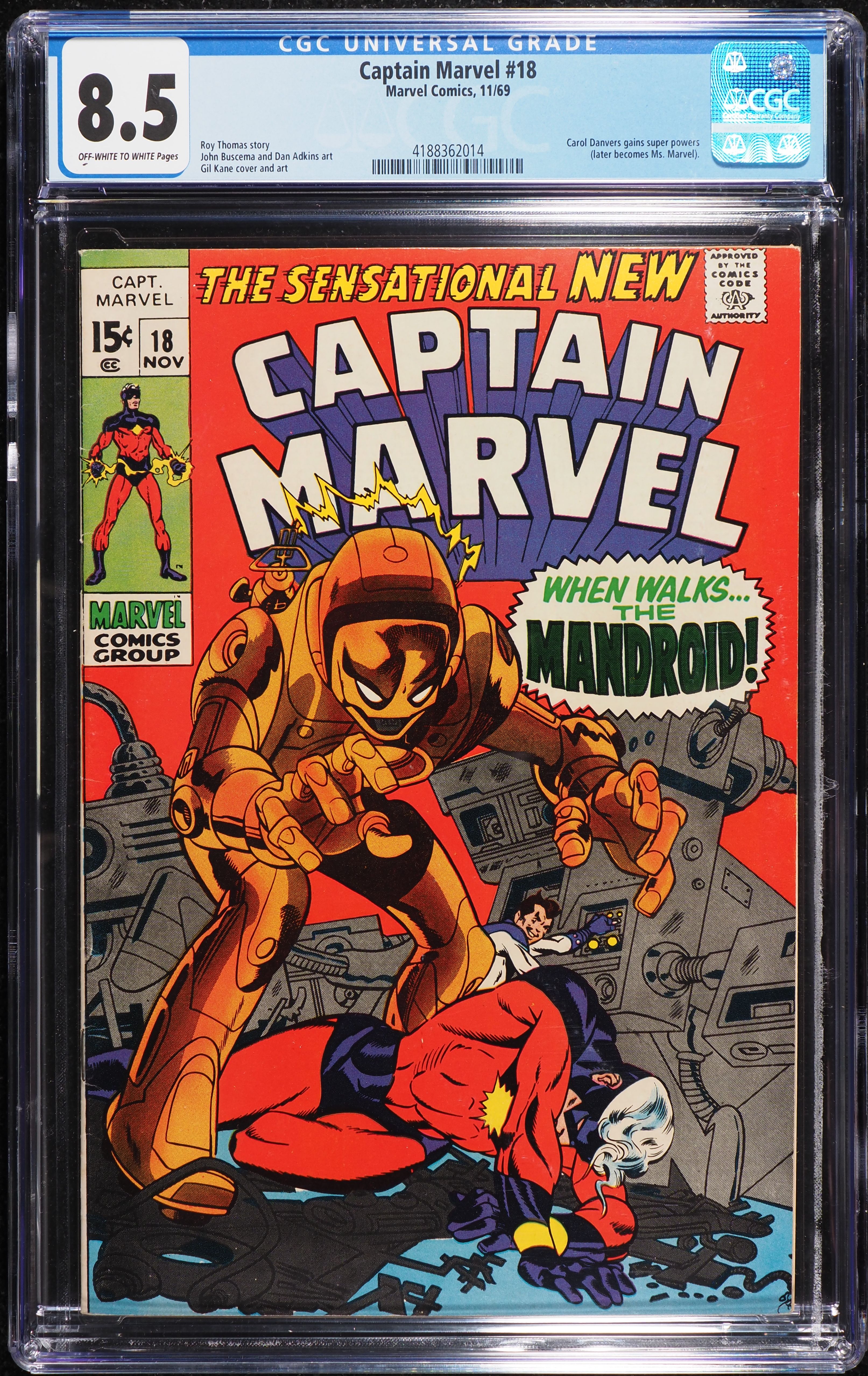 Captain Marvel #18 (Marvel, 1969) CGC 8.5 Off-White To White Pages