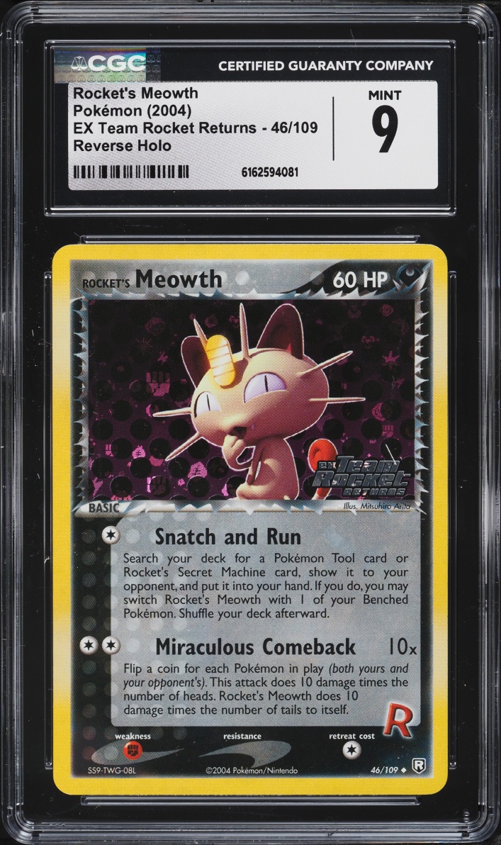 2004 Pokemon EX Team Rocket Returns Reverse Holo Rocket's Meowth #46 CGC 9 MINT