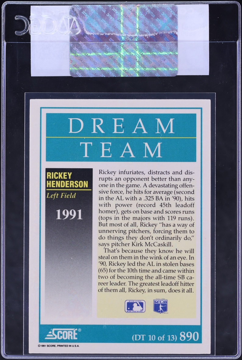 1991 Score Rickey Henderson #890 CGC AUTH