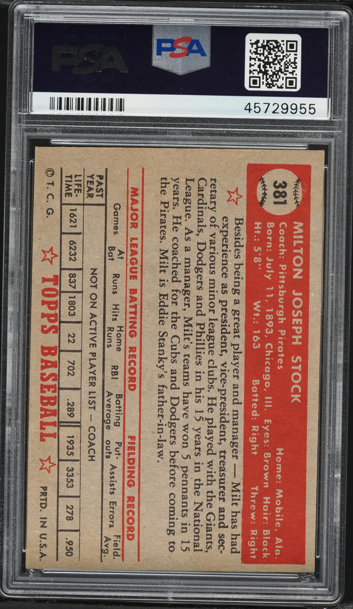1952 Topps Milton Stock #381 PSA 4 VGEX