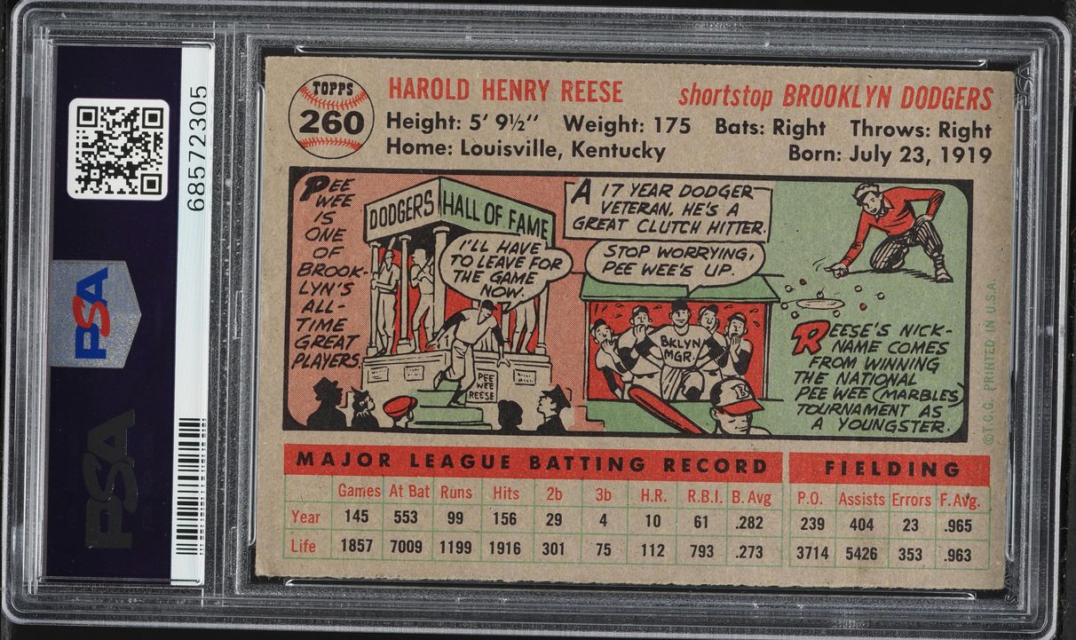 1956 Topps Pee Wee Reese #260 PSA 3.5 VG+