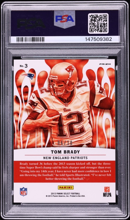 2013 Select Hot Stars Gold Prizm Tom Brady /10 #3 PSA 10 GEM MINT