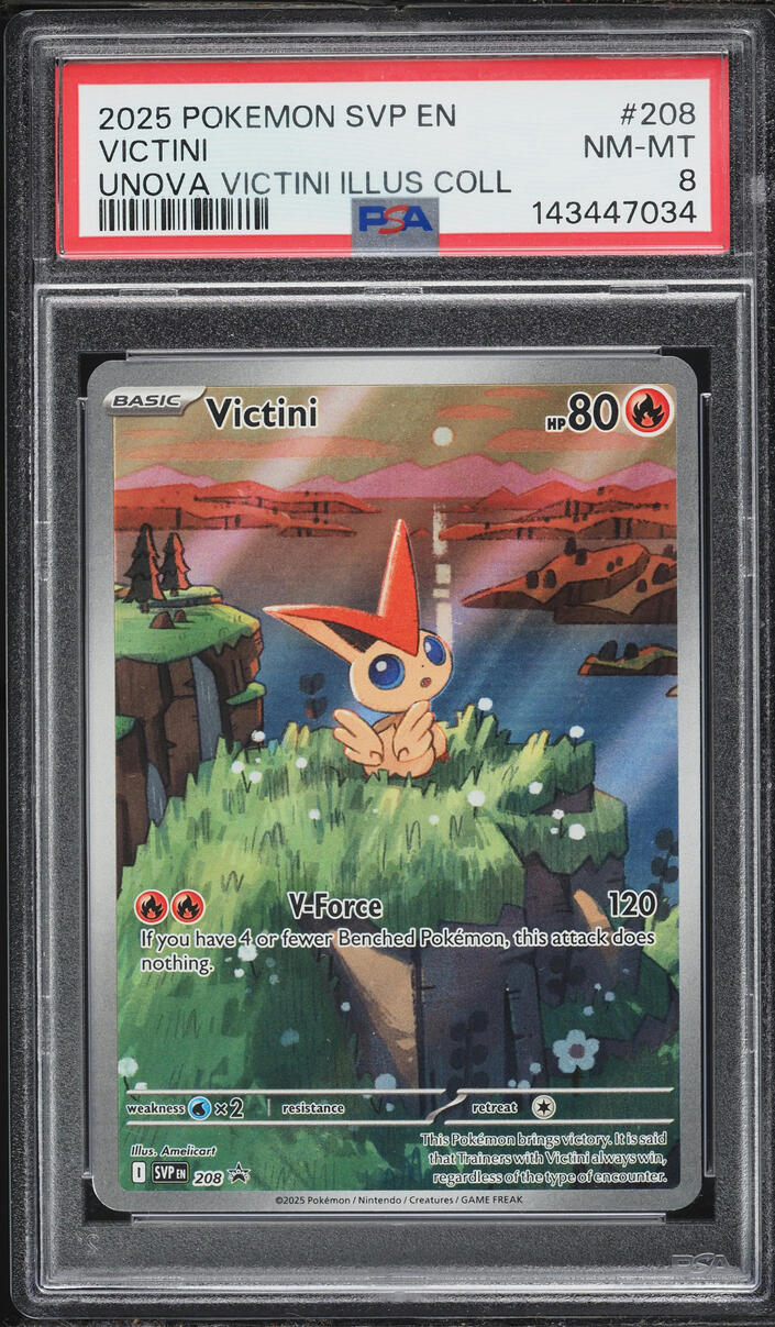 2025 Pokemon Scarlet & Violet Promo Unova Illustration Alt Art Victini #208 PSA 8 NM-MT