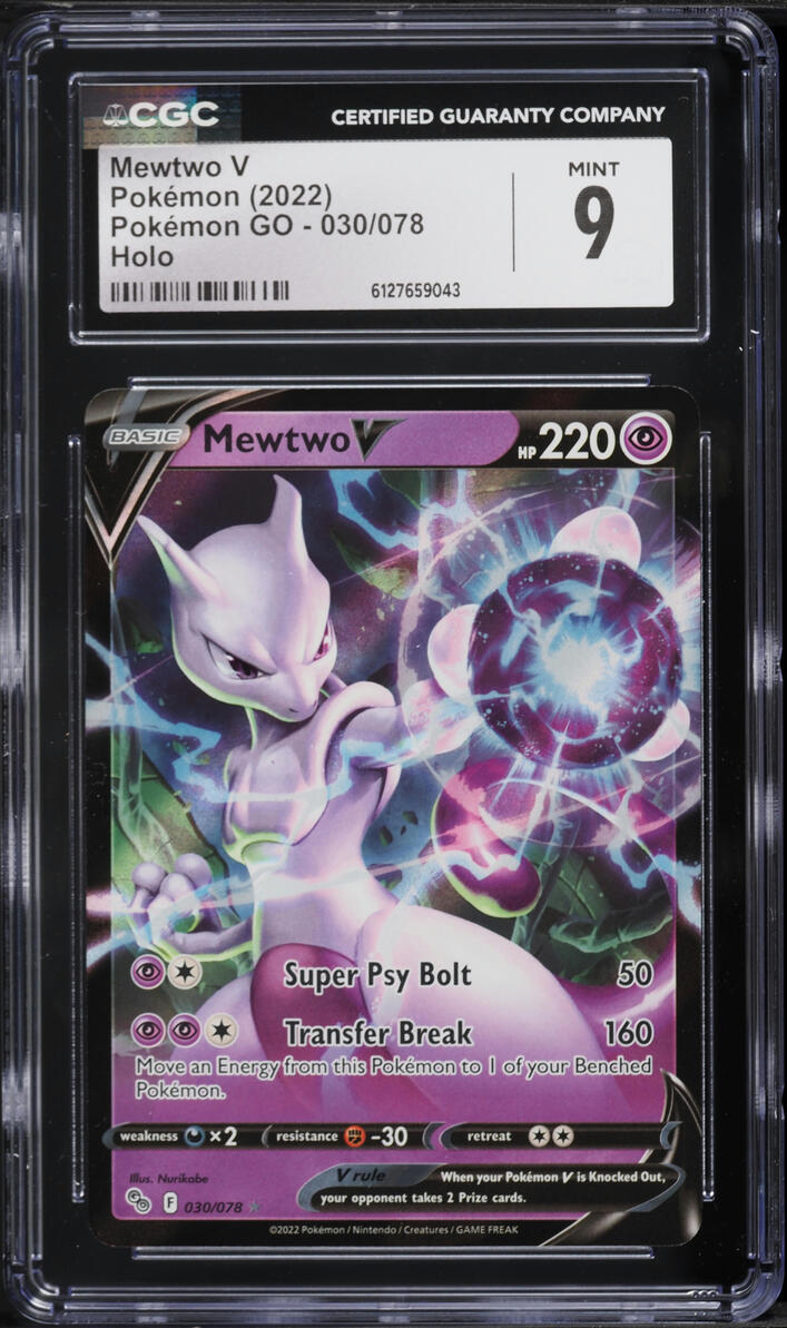 2022 Pokemon Sword & Shield GO Holo Mewtwo V #30 CGC 9 MINT