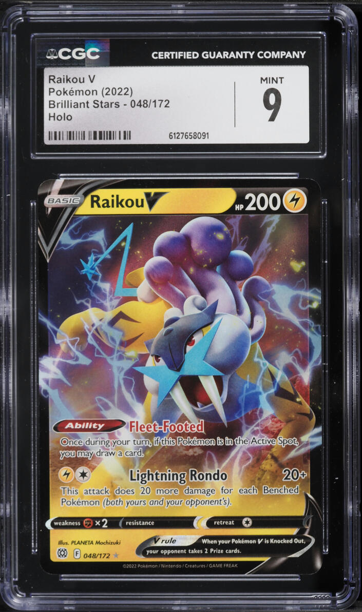 2022 Pokemon Sword & Shield Brilliant Stars Holo Raikou V #48 CGC 9 MINT