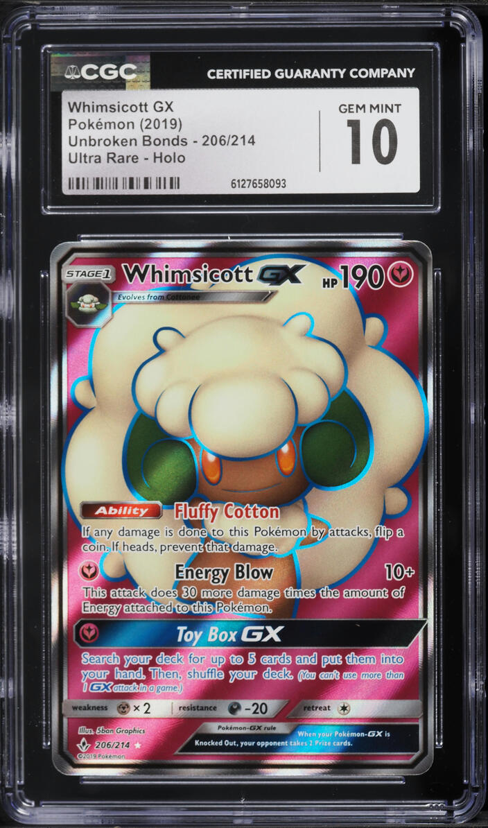 2019 Pokemon Sun & Moon Unbroken Bonds Full Art Whimsicott Gx #206 CGC 10 GEM MINT