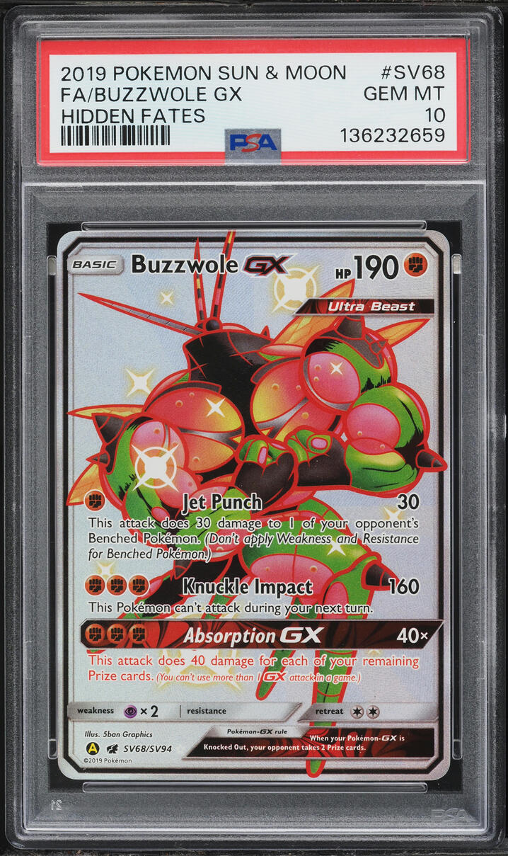 2019 Pokemon Sun & Moon Hidden Fates Shiny Buzzwole GX #SV68 PSA 10 GEM MINT