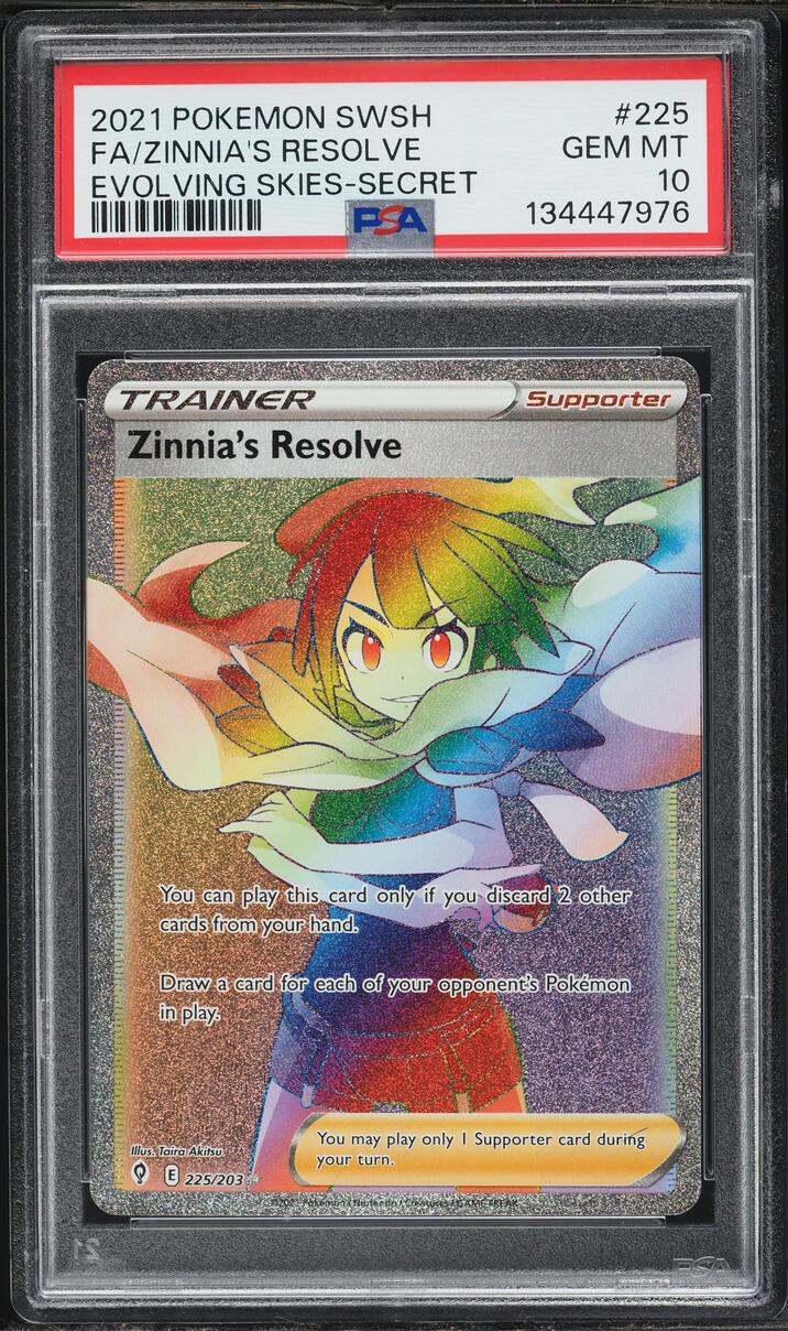 2021 Pokemon Sword & Shield Evolving Skies Rainbow Rare Zinnia's Resolve #225 PSA 10 GEM MINT