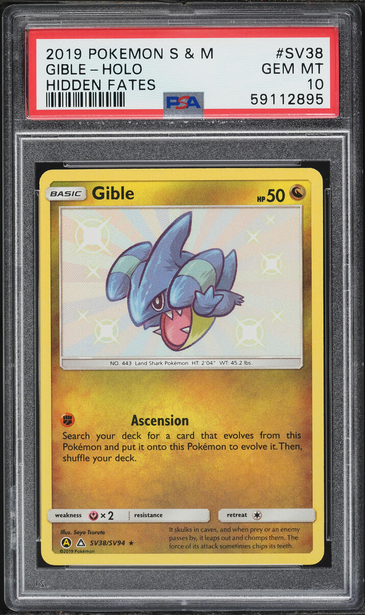 2019 Pokemon Sun & Moon Hidden Fates Shiny Holo Gible #SV38 PSA 10 GEM MINT