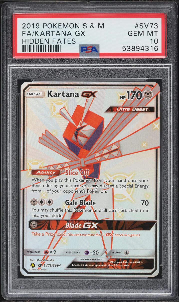 2019 Pokemon Sun & Moon Hidden Fates Shiny Kartana GX #SV73 PSA 10 GEM MINT