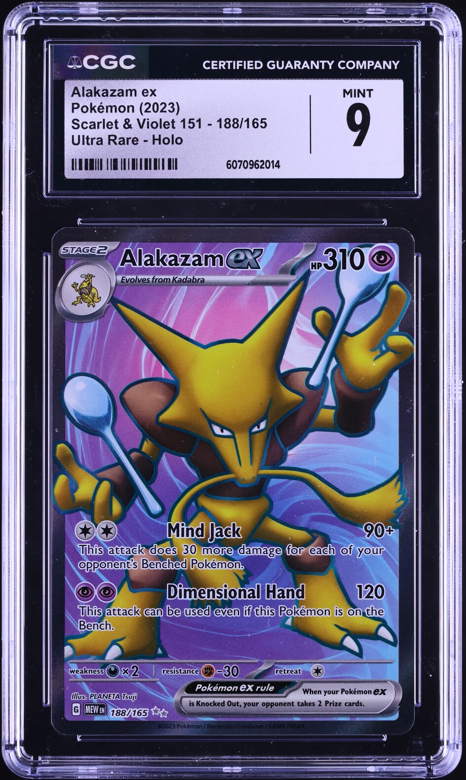 2023 Pokemon Scarlet & Violet 151 Full Art Alakazam ex #188 CGC 9 MINT