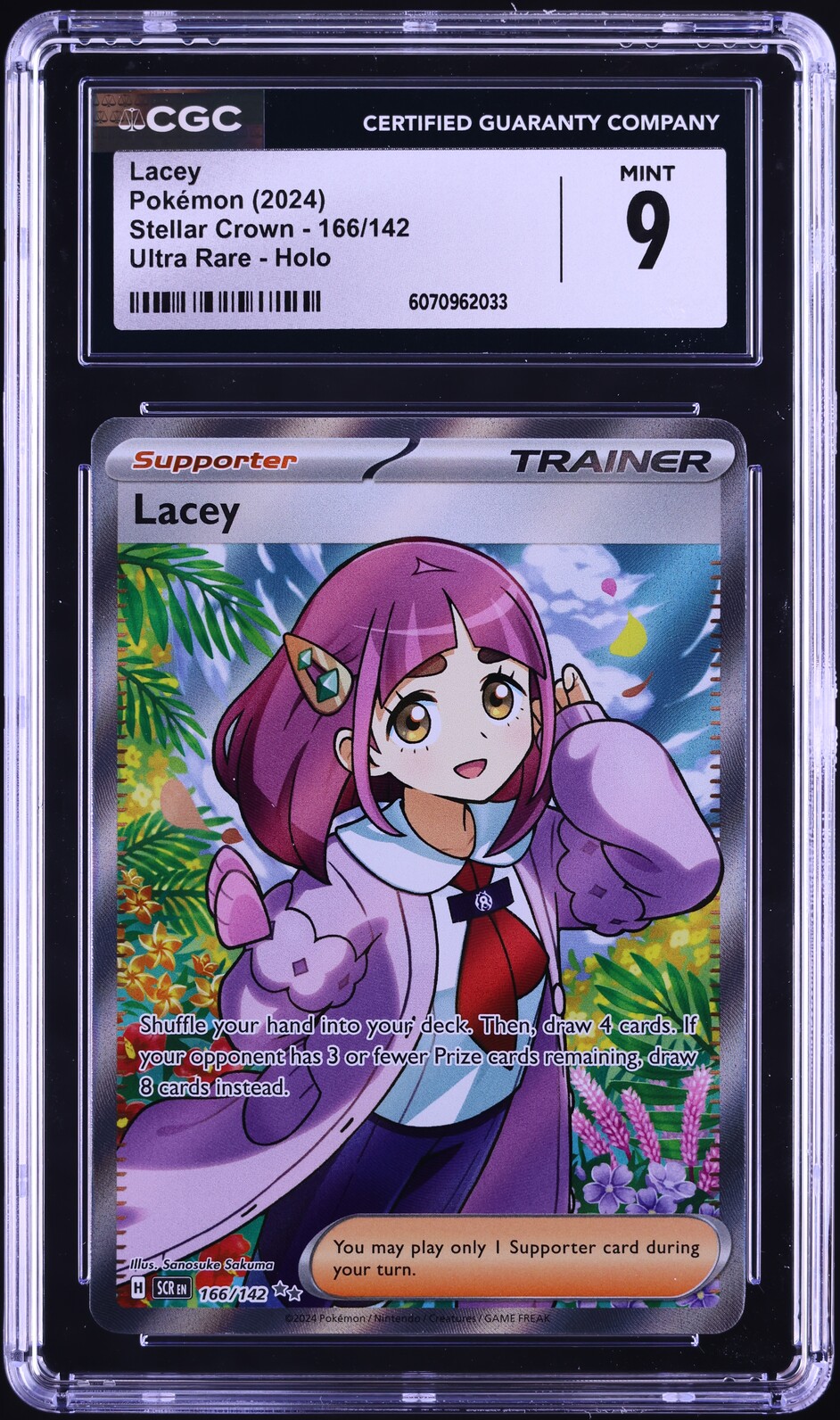 2024 Pokemon Scarlet & Violet Stellar Crown Full Art Lacey #166 CGC 9 MINT