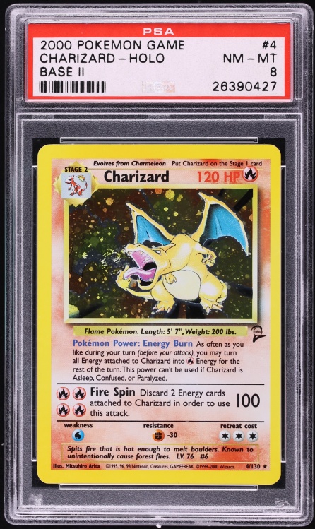 2000 Pokemon Base Set 2 Holo Charizard #4 PSA 8 NM-MT