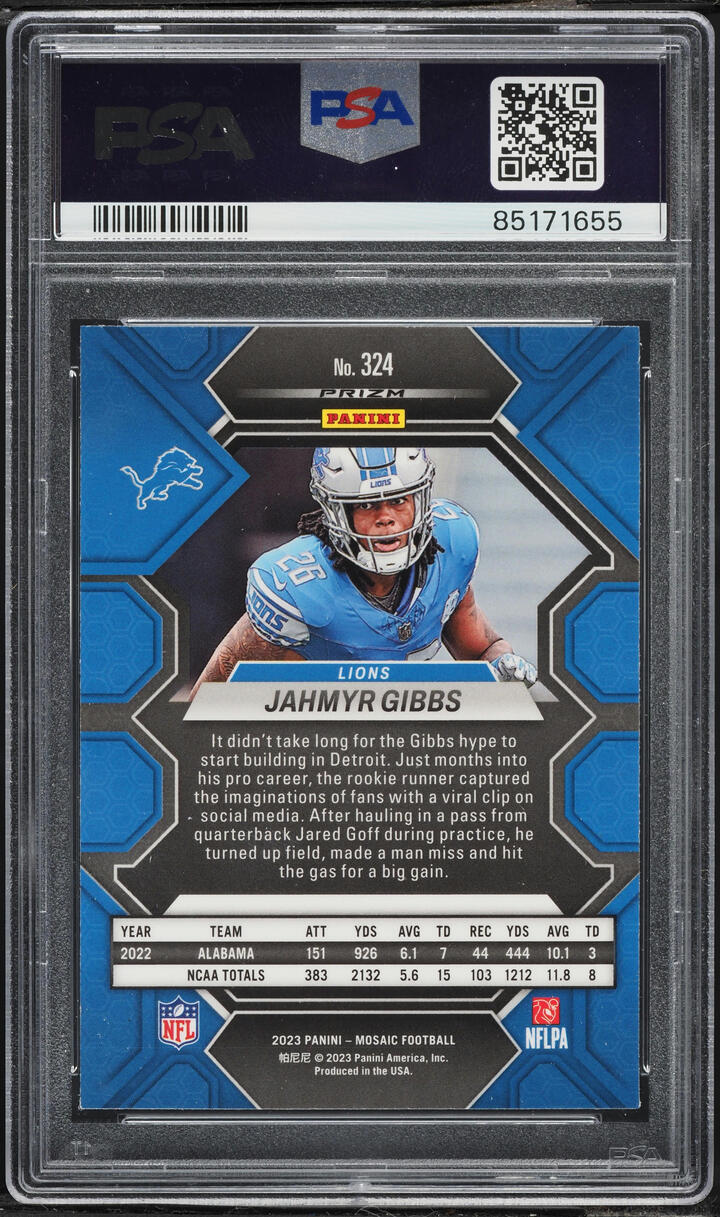 2023 Panini Mosaic Silver Jahmyr Gibbs ROOKIE #324 PSA 10 GEM MINT