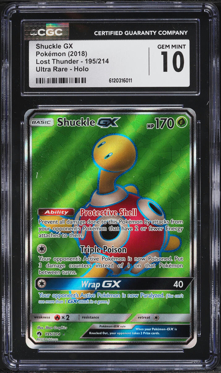 2018 Pokemon Sun & Moon Lost Thunder Full Art Shuckle GX #195 CGC 10 GEM MINT