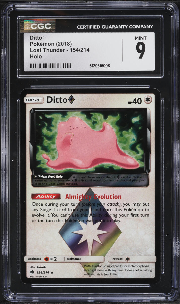 2018 Pokemon Sun & Moon Lost Thunder Holo Ditto #154 CGC 9 MINT