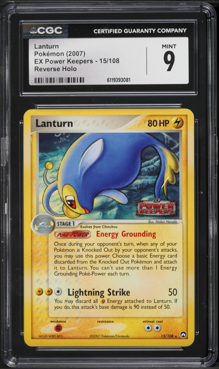 2007 Pokemon EX Power Keepers Reverse Holo Lanturn #15 CGC 9 MINT