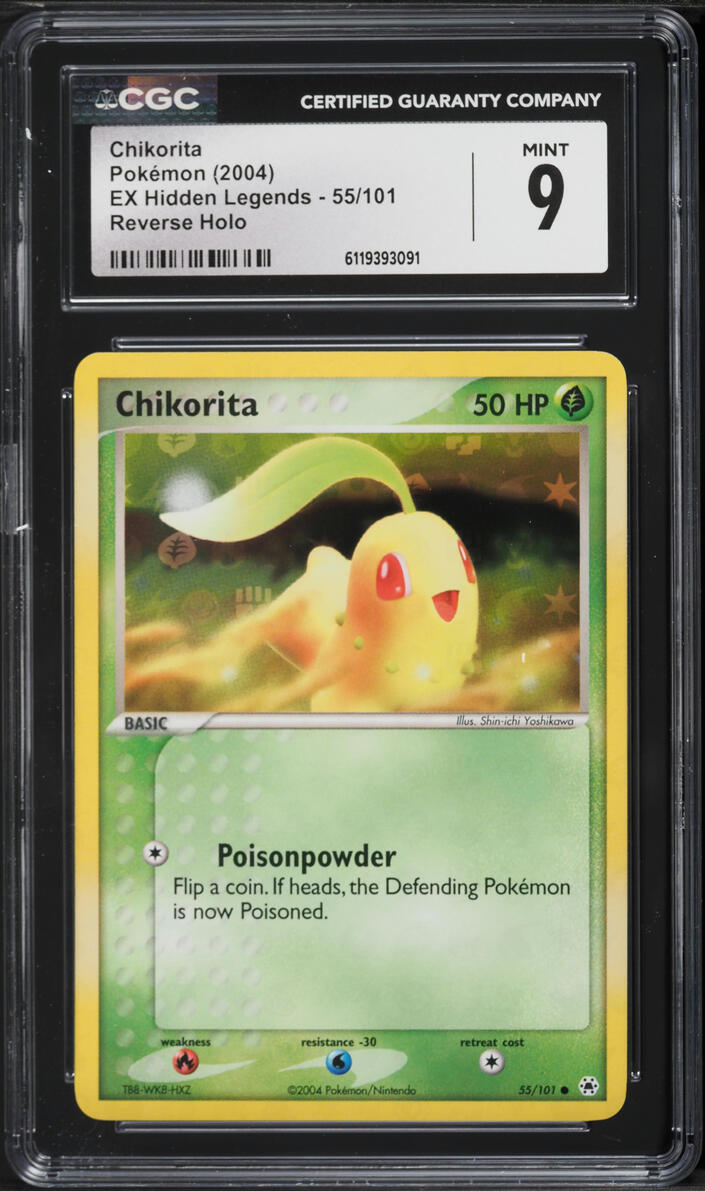 2004 Pokemon EX Hidden Legends Reverse Holo Chikorita #55 CGC 9 MINT